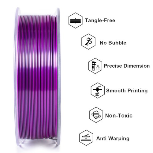 Geeetech 3D Printer Filament Silk PLA Tricolor 1.75mm 1KG/roll Blue+Purple+Black - Picture 5 of 7