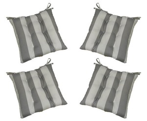 Set Of 4 In Outdoor Tufted Chair Seat Cushions Gray White Stripe Image Is Loading Set Of 4 In Outdoor Tufted Chair Seat