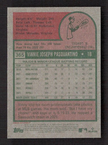 Vinnie Pasquantino 2024 Topps Heritage #365 White Border Parallel - Picture 2 of 2