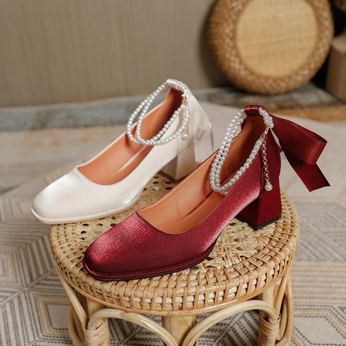 Ladies Mid Heels Mary Jane Wedding Shoes Womens Ankle Strap Party Lightweight - Picture 2 of 24