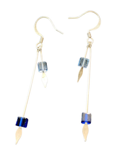 Pendientes de vidrio y cristal hechos a mano, colores surtidos simples - azules - Imagen 3 de 12