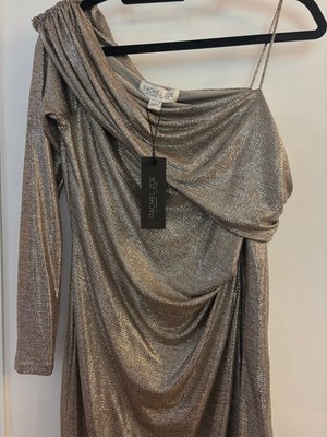 Rachel Zoe Metallic one shoulder asymmetric neckline dress- tags still on