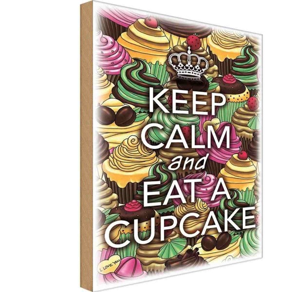 Holzschild 18X12 Cm Keep Calm And Eat A Cupcake Deko Geschenk Holz Schild-image