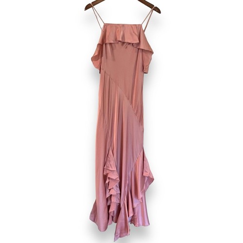 Cinq à Sept Rouge Rosa Elly Rüschen 100 % Seide Maxi Slip Kleid Größe 12 $ 595 - Bild 5 von 13