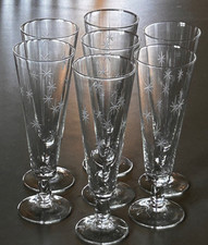 VTG 1960s MCM Atomic Pilsner/Fluted STAR DUST by C G QUARTEX Glass Set of 7 EXC!