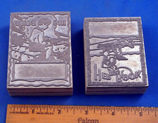 2 Letterpress Printer's HIS and HERS Bookplate Blocks 3x2 and 2x4