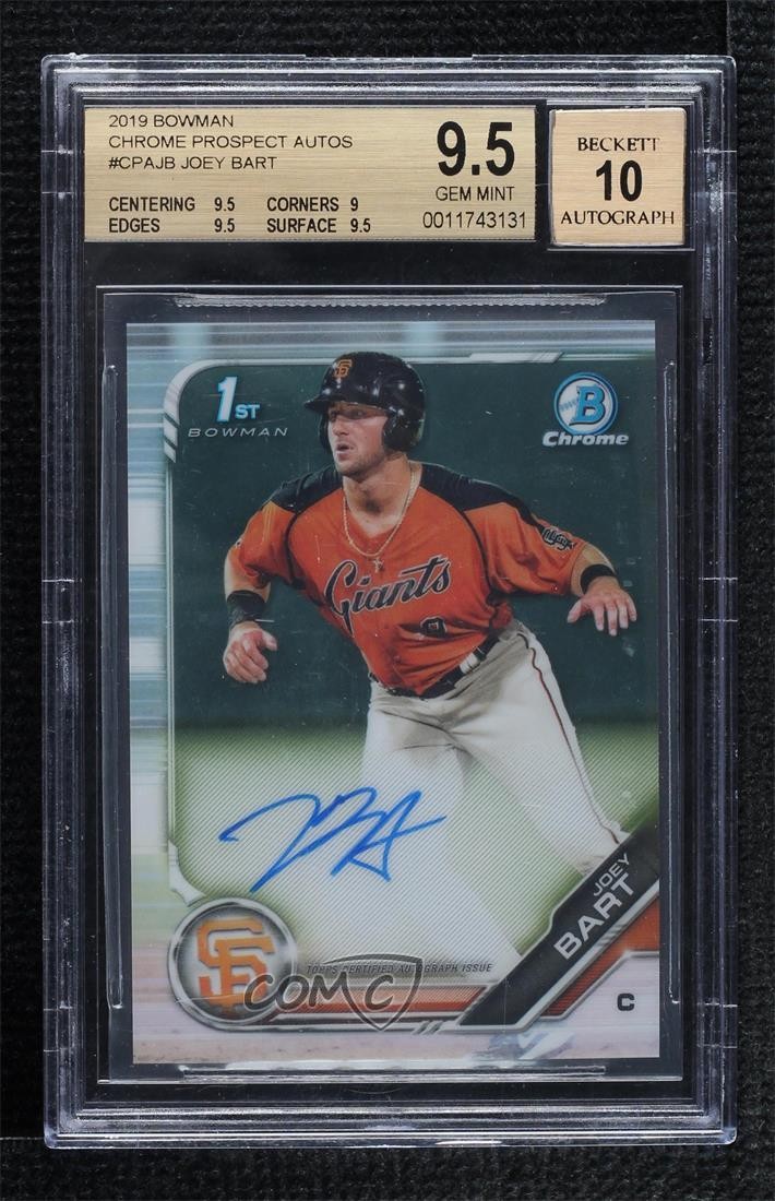 2019 Bowman Chrome Prospect Auto Joey Bart #CPA-JB BGS 9.5 GEM MINT Auto 15g5