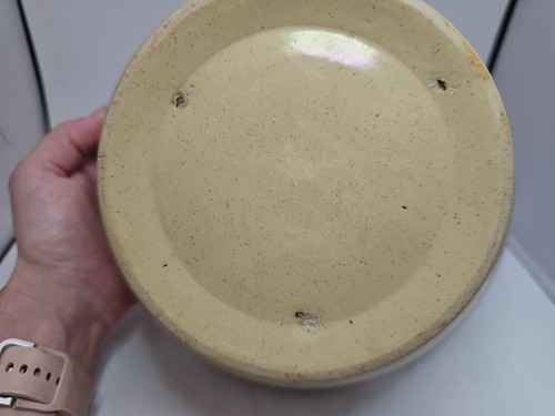 1800s 9” JEFFORDS POTTERY WHITE & BLACK / MOCHA BAND BOWL YELLOW WARE ANTIQUE - Picture 11 of 14