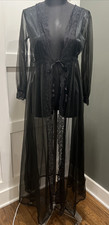 Vintage 60s Miss Elaine Sheet Lace Trimmed black Hollywood long Medium