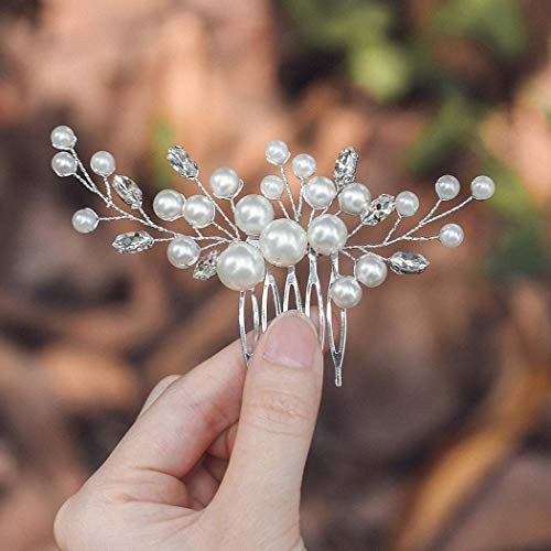 Pettine capelli matrimonio perle fiori capelli pettine laterale sposa strass capelli argento - Foto 1 di 6