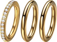 Damen Gold Ring Set 3Tlg. 18K Gold Vergoldet Edelstahl Zirkonia Gr. 54