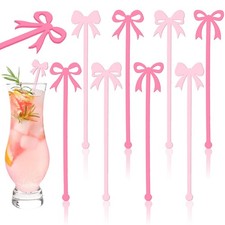 20 PCS Pink Bow Drink Stirrers Coquette Bowknot Acrylic Swizzle Sticks
