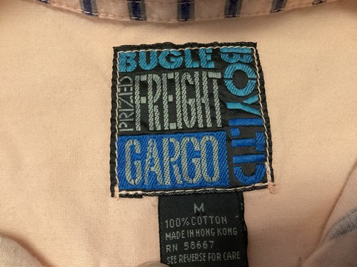VTG Bugle Boy Men’s Size M Short Sleeve Button Up Pink Striped Desert Patrol - Picture 4 of 5