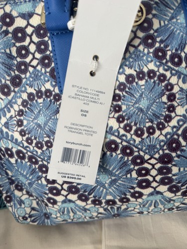NWT Tory Burch Robinson Printed Triangle Tote Blue - Picture 3 of 10