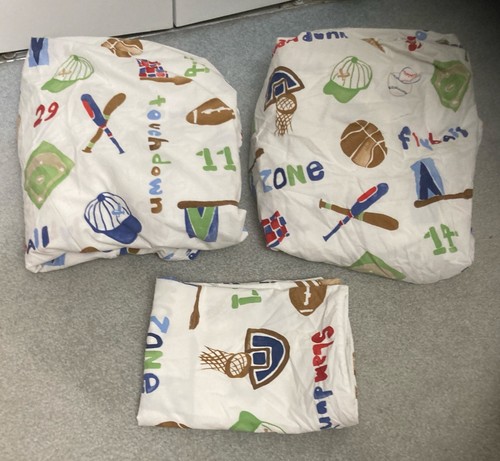 Pottery Barn Kids My Favorite Sports Organic Cotton Full Size Sheet Set 3 Piece