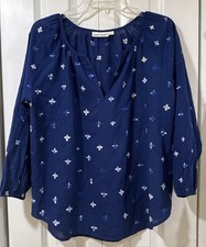 Roberta Roller Rabbit Navy Embroidered Pullover Top Blouse Size Med