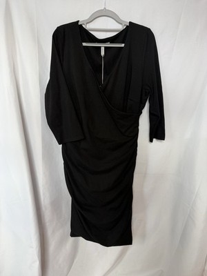 Bravissimo Wrap Dress Solid Black Super Curvy Leila 3/4 Sleeve Womens Size 14