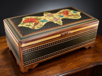 Vintage persische Khatam Kari Wohnkultur Schmuckschatulle 10x4x5,5'' - kostenloser Versand
