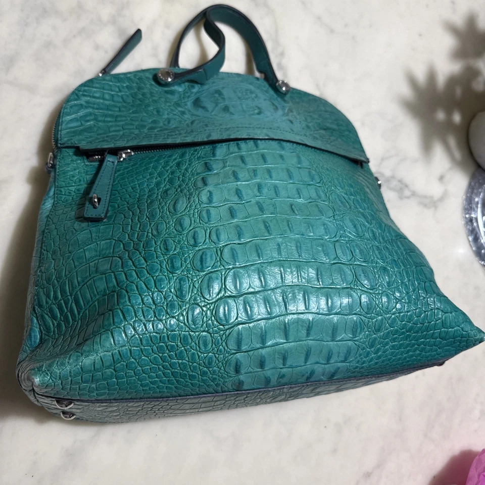 Bolso Furla Croco Cuero Repujado Azul Verde  Foto 2 de 4