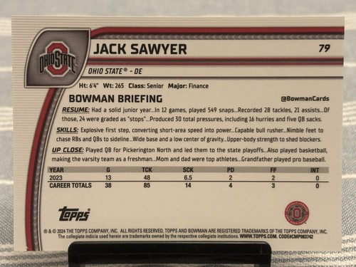 2024 Bowman University Chrome - Jack Sawyer /125 Pink Mini-Diamond Refractor #79 - Picture 2 of 2