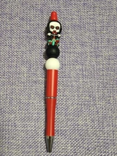 Handmade Beaded Red Jigsaw Puppet Twist Click Pen