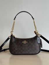 New COACH CA548 Women  s Teri Shoulder Bag In Signature Canvas Gold/Brown Black