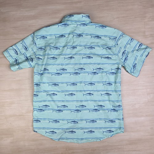 Camisa Huk Fish Estampado Ventilada Manga Corta Abotonada Verde Talla Pequeña - Imagen 2 de 8