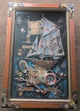 STEAMPUNK Box Nautical Theme Wood & Brass HANDMADE rustic 12x8x3 2Abox