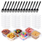 50 Set Double Compartment Snack Containers with Lids & Forks, Reusable Condim...