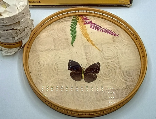 Vintage Bamboo Butterfly Floral Coaster Tray Set Rexwood New Open Box - Picture 4 of 8
