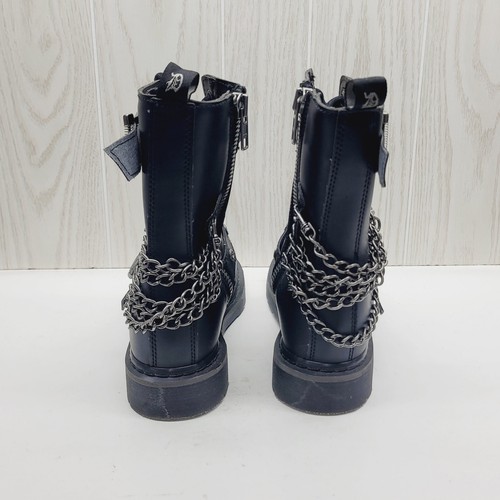 DEMONIA Size 8 M Men's Unisex Goth Punk Lace Up Ankle High Boots Buckles Chains - Picture 6 of 9