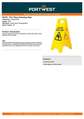 Portwest Warnschild Nassboden gelb | HV20 - Bild 2 von 5