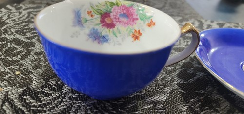 Vintage "Occupied Japan" Blau & Gold, Handbemalt Floral Teetasse & Untertasse Set. - Bild 7 von 8