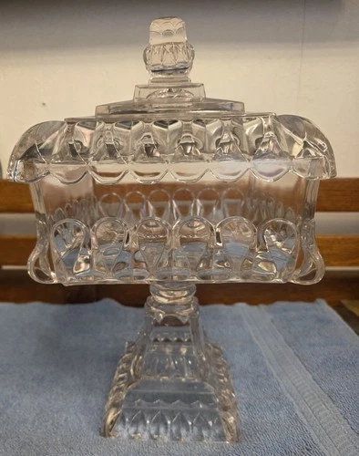 Mid Century Jeanette Glass Wedding Cake Box (c.1950s) 12.75" T - 7.5" X 7.5"wide