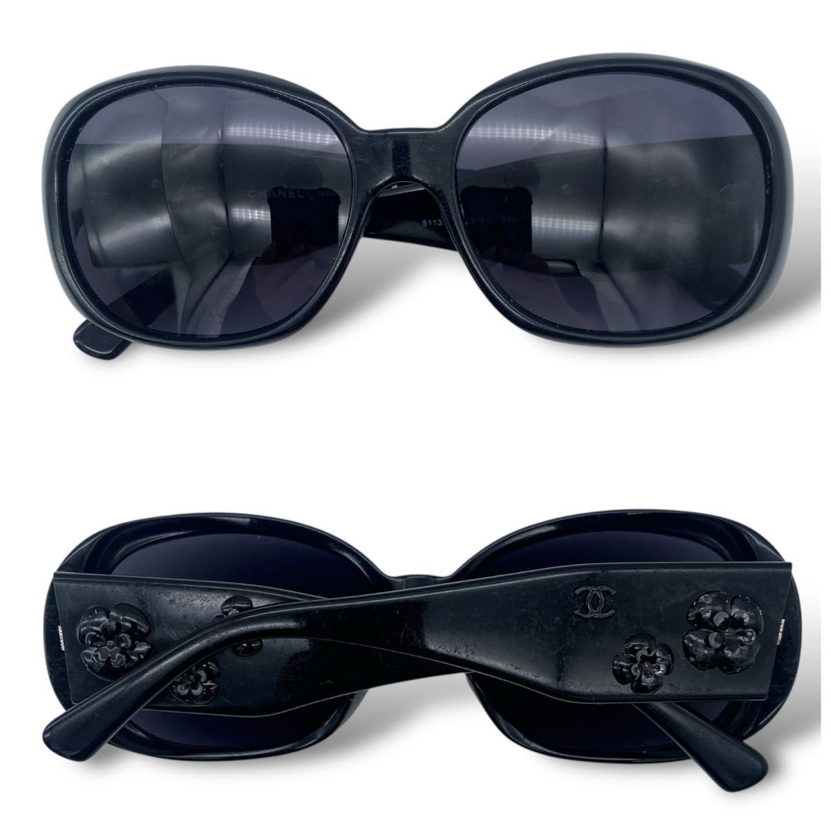 【美品】CHANEL sunglasses coco camellia y2k CHANEL 5113 Camellia Sunglasses Coco Mark Black Frame Blue