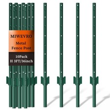10 Pack Garden Fence Post, 3 Feet Heavy Duty Metal U-Post for Wire Fence, No...