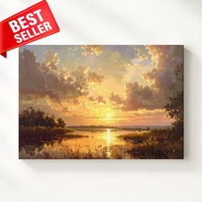 Canvas Wall Art Panoramic Evening Landscape Reflections Landsca When Exhales