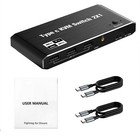 USB C KVM Switch 100W PD Dual Port TypeC KVM Switcher For 2 Laptop 1 Monitor