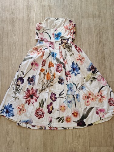Womens Size 6 Asos Design Bandeau Floral Dress Special Occasions Linen Type - Picture 6 of 9