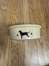 VTG 8” Robinson Ransbottom Roseville Ohio Stoneware Ceramic Black DOG Bowl