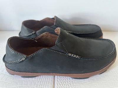 Olukai Moloa Men’s Leather Slip On Shoes Size 12 Black Toffee 10128-4033 Olukai Black/Toffee Moloa Slip-On Mens Comfort Casual Shoes  main image 2