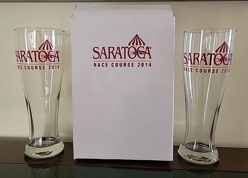 Saratoga Race Course Set Of 2 2014 Pilsner Beer Glasses 16oz Original Box - Picture 5 of 5