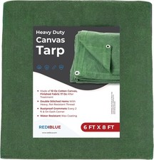 REDIBLUE 6 x 8 ft Heavy Duty Canvas Tarp, Multi 6 x 8 ft, Olive Drab 