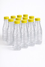 Set mit 12 transparenten Flaschen - gelber Deckel ml330