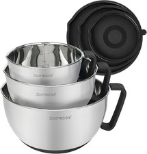 Stainless Steel Non-Slip Mixing Bowls With Pour Spout Handle and Lid Set of 3