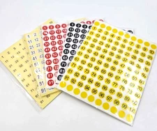 1-100 Consecutive Number Labels Stickers  Self-Adhesive round dot 5 colors