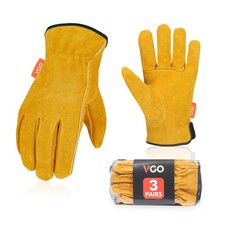 Vgo... 3-Pairs Unlined Cowhide Split Leather Work and Driver Gloves, for Heav...