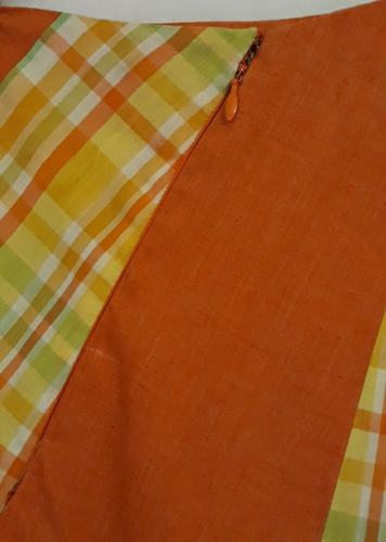 Vintage 70s Handmade High Waist Maxi Skirt Orange Plaid Cotton 31” Waist - Picture 6 of 8