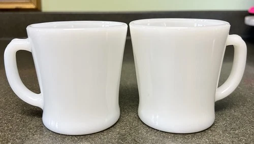 2 Vintage Anchor Hocking Fire King Milk Glass White Mugs Made In USA