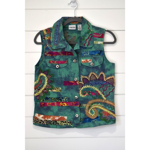 Chico's Retro Vintage Weste Gr. 0 türkis grün künstlerisch flippig Western Stickerei - Bild 1 von 8